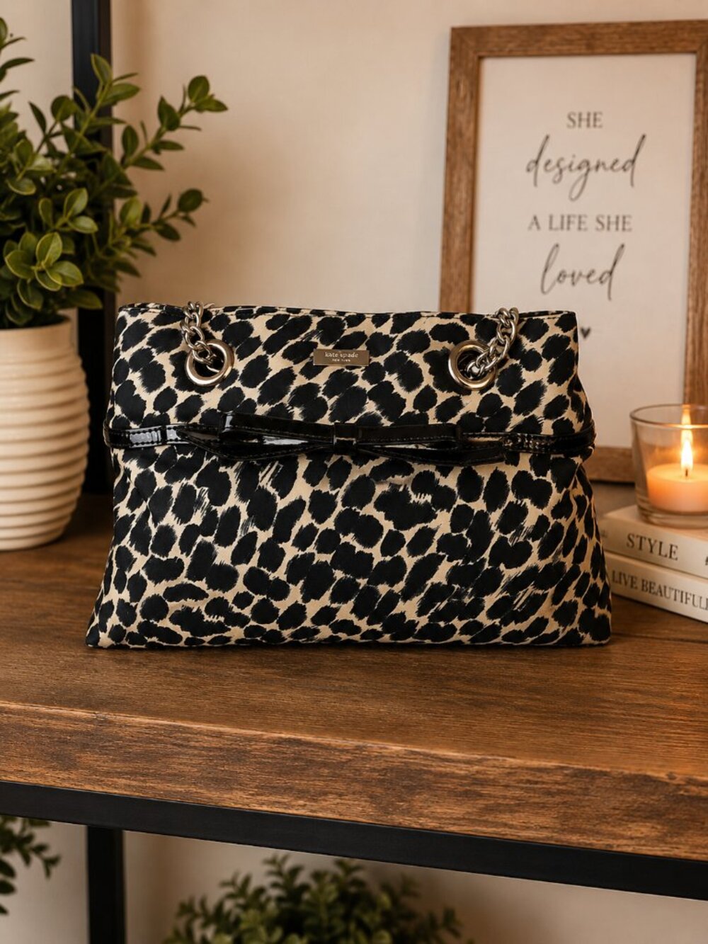 Kate Spade Leopard-Print Nylon Tote with Chain Handles